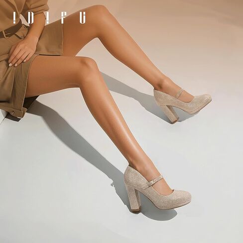 IDIFU in4 Mary Jane Shoes مغلق من منصة الكعب من Tee Tee Highlic الكعك الكعب الكعك النسائي مضخات مريحة فستان الأحذية in Saudi Arabia