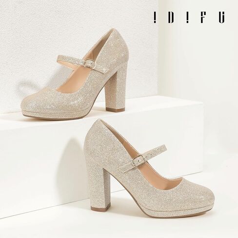 IDIFU in4 Mary Jane Shoes مغلق من منصة الكعب من Tee Tee Highlic الكعك الكعب الكعك النسائي مضخات مريحة فستان الأحذية in Saudi Arabia