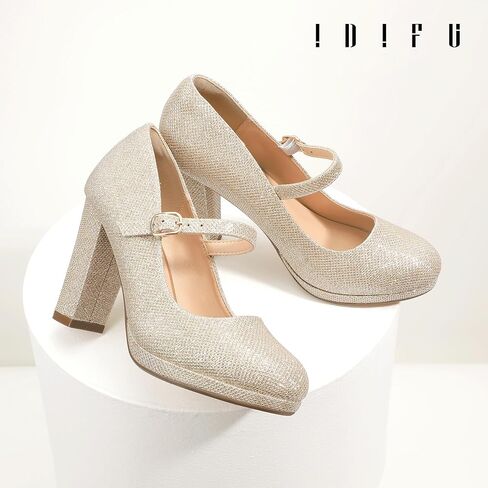 IDIFU in4 Mary Jane Shoes مغلق من منصة الكعب من Tee Tee Highlic الكعك الكعب الكعك النسائي مضخات مريحة فستان الأحذية in Saudi Arabia