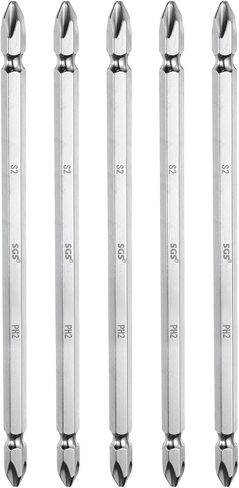 HARFINGTON 5pcs Magnetic Double Ended Screwdriver Bit 6.35mm PH2 4" Length 1/4" Hex Shank S2 Steel Two Sided Phillips Cross Screw Driver Bit, Bright Silver in Saudi Arabia