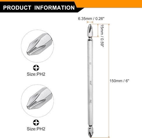 HARFINGTON 5pcs Magnetic Double Ended Screwdriver Bit 6.35mm PH2 4" Length 1/4" Hex Shank S2 Steel Two Sided Phillips Cross Screw Driver Bit, Bright Silver in Saudi Arabia