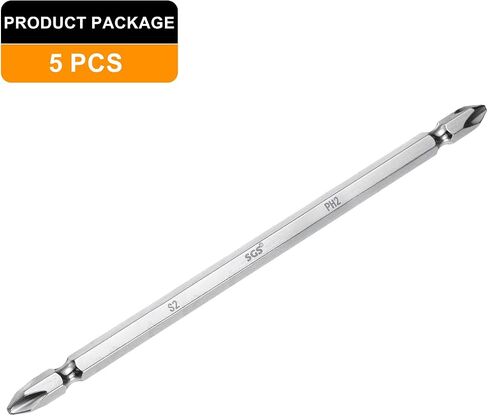 HARFINGTON 5pcs Magnetic Double Ended Screwdriver Bit 6.35mm PH2 4" Length 1/4" Hex Shank S2 Steel Two Sided Phillips Cross Screw Driver Bit, Bright Silver in Saudi Arabia