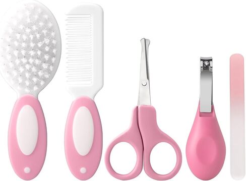 Baby Grooming Kit,Baby Health Care Kit,Baby Brush Soft Bristles 5 pcs Baby Nail Kit Nursery Care Kit Baby Hair Brush Hair Comb Nail Kit Safety Cutter Nail Clipper Set Pink in Kuwait