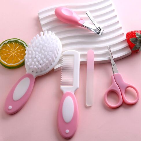 Baby Grooming Kit,Baby Health Care Kit,Baby Brush Soft Bristles 5 pcs Baby Nail Kit Nursery Care Kit Baby Hair Brush Hair Comb Nail Kit Safety Cutter Nail Clipper Set Pink in Kuwait