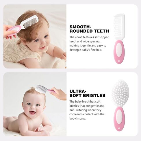 Baby Grooming Kit,Baby Health Care Kit,Baby Brush Soft Bristles 5 pcs Baby Nail Kit Nursery Care Kit Baby Hair Brush Hair Comb Nail Kit Safety Cutter Nail Clipper Set Pink in Kuwait
