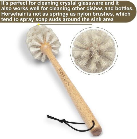 Bottle Brush Cleaner with Horsehair Bristles, 13-3/4 Inch Long Wood Handle Natural Cleaning Brush Cleans and Scrubs Wide Mouth Jars, Glasses, Vases, Mugs and Pitchers in Saudi Arabia