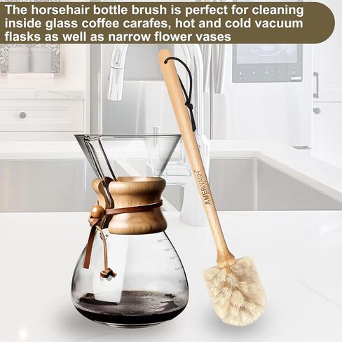Bottle Brush Cleaner with Horsehair Bristles, 13-3/4 Inch Long Wood Handle Natural Cleaning Brush Cleans and Scrubs Wide Mouth Jars, Glasses, Vases, Mugs and Pitchers in Saudi Arabia