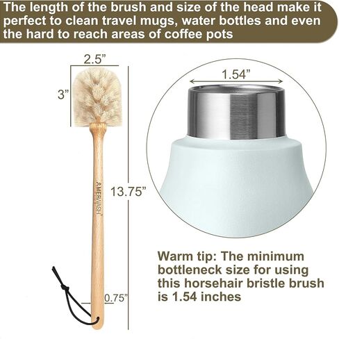 Bottle Brush Cleaner with Horsehair Bristles, 13-3/4 Inch Long Wood Handle Natural Cleaning Brush Cleans and Scrubs Wide Mouth Jars, Glasses, Vases, Mugs and Pitchers in Saudi Arabia