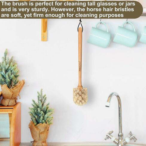 Bottle Brush Cleaner with Horsehair Bristles, 13-3/4 Inch Long Wood Handle Natural Cleaning Brush Cleans and Scrubs Wide Mouth Jars, Glasses, Vases, Mugs and Pitchers in Saudi Arabia