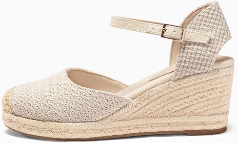 Coutgo Womens Platform Wedge Sandals Espadrilles Raffia Closed Toe Heels Ankle Buckle Strap Summer Beach Shoes in Saudi Arabia