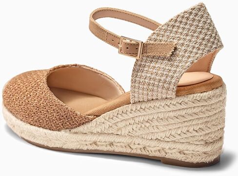 Coutgo Womens Platform Wedge Sandals Espadrilles Raffia Closed Toe Heels Ankle Buckle Strap Summer Beach Shoes in Saudi Arabia