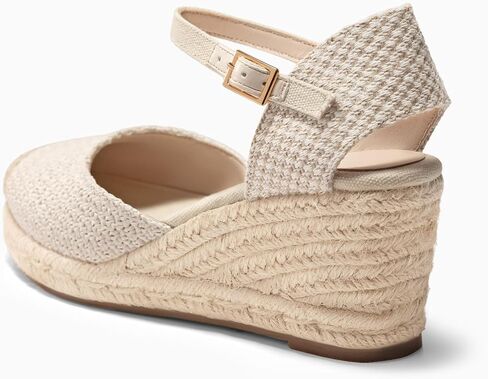 Coutgo Womens Platform Wedge Sandals Espadrilles Raffia Closed Toe Heels Ankle Buckle Strap Summer Beach Shoes in Saudi Arabia