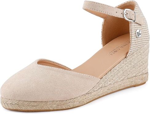 BCTEX COLL Women's Espadrilles Wedge Sandals Ankle Strap Platform Closed Toe Dressy Shoes in Kuwait
