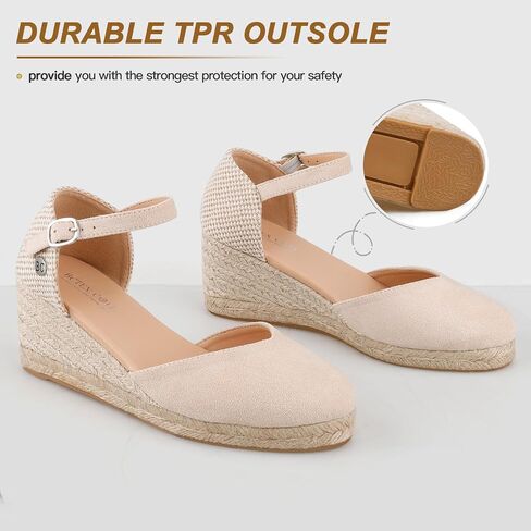 BCTEX COLL Women's Espadrilles Wedge Sandals Ankle Strap Platform Closed Toe Dressy Shoes in Kuwait