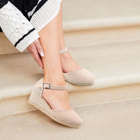 BCTEX COLL Women's Espadrilles Wedge Sandals Ankle Strap Platform Closed Toe Dressy Shoes in Kuwait