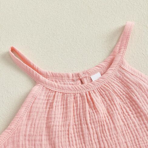 Toddler Girls Clothes Solid Color Sleeveless Camisole Linen Pants Set Toddler Baby Summer Outfits Ruffle Halter Tops in Kuwait