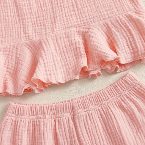 Toddler Girls Clothes Solid Color Sleeveless Camisole Linen Pants Set Toddler Baby Summer Outfits Ruffle Halter Tops in Kuwait