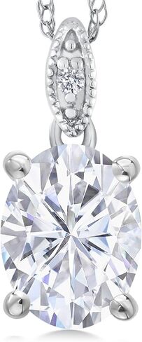 قلادة من الذهب الأبيض عيار 10 قيراط من Gem Stone King والياقوت الأسود والألماس الأبيض للنساء (2.54 قيراط، حجر ميلاد الأحجار الكريمة، بيضاوي 9 × 7 مم، مع سلسلة 18 بوصة) in Saudi Arabia