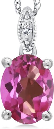 Gem Stone King 10K White Gold Black Sapphire and White Diamond Pendant Necklace For Women (2.54 Cttw, Gemstone Birthstone, Oval 9X7MM, With 18 Inch Chain) in Saudi Arabia
