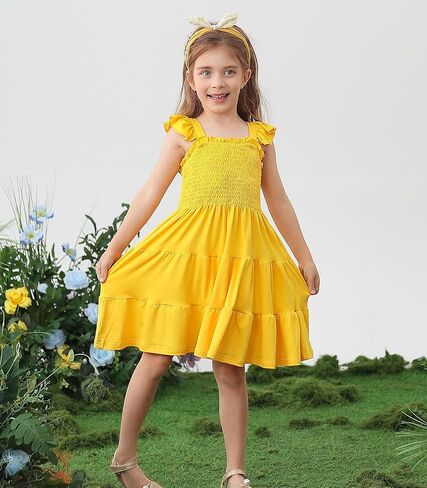 Vieille Toddler Girls Rainbow Dress Summer Ruffle Sleeveless Kids Princess Casual Dress 2-6 Years in Saudi Arabia