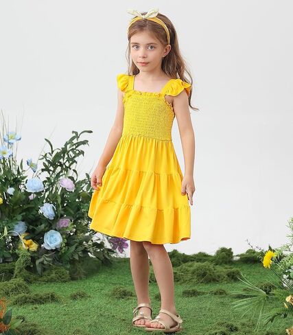Vieille Toddler Girls Rainbow Dress Summer Ruffle Sleeveless Kids Princess Casual Dress 2-6 Years in Saudi Arabia