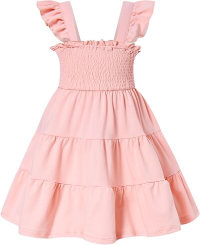 Vieille Toddler Girls Rainbow Dress Summer Ruffle Sleeveless Kids Princess Casual Dress 2-6 Years in Saudi Arabia