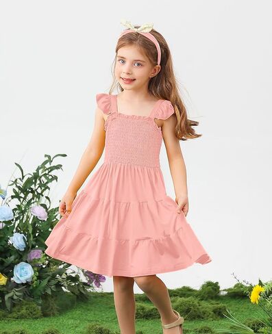 Vieille Toddler Girls Rainbow Dress Summer Ruffle Sleeveless Kids Princess Casual Dress 2-6 Years in Saudi Arabia