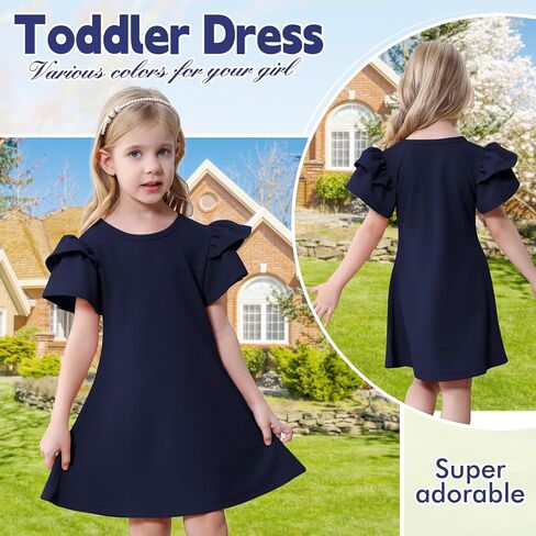 Toddler Dress Summer Baby Girl Dresses Layered Ruffle Sleeve Kids Cute Sundress Beach Birthday Party in Kuwait