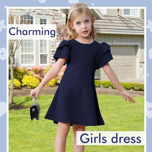 Toddler Dress Summer Baby Girl Dresses Layered Ruffle Sleeve Kids Cute Sundress Beach Birthday Party in Kuwait