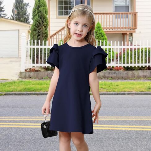 Toddler Dress Summer Baby Girl Dresses Layered Ruffle Sleeve Kids Cute Sundress Beach Birthday Party in Kuwait