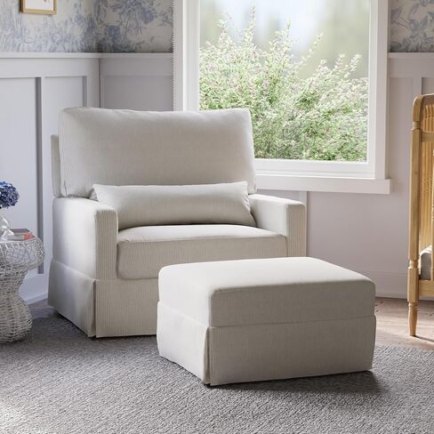 Namesake Crawford Pillowback Chair and a Half Comfort Swivel Glider in Fog Chatham Stripe Performance Eco-Weave, Water Repellent, Greenguard Gold & CertiPUR-US Certified in Kuwait