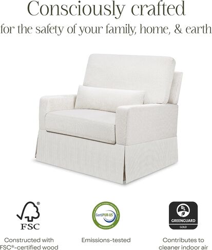 Namesake Crawford Pillowback Chair and a Half Comfort Swivel Glider in Fog Chatham Stripe Performance Eco-Weave, Water Repellent, Greenguard Gold & CertiPUR-US Certified in Kuwait