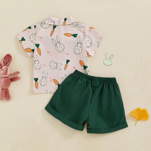 Toddler Baby Boy Easter Outfits Short Sleeve Bunny Carrot Shirt Tops and Shorts Sets Newborn Infant Summer Clothes in Kuwait