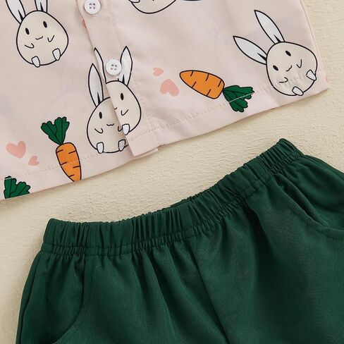 Toddler Baby Boy Easter Outfits Short Sleeve Bunny Carrot Shirt Tops and Shorts Sets Newborn Infant Summer Clothes in Kuwait