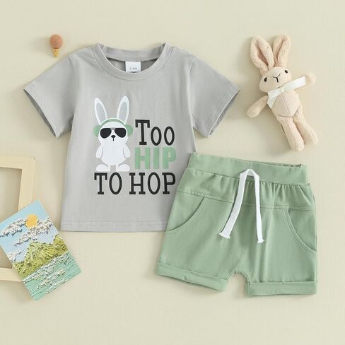 Hnyenmcko Toddler Baby Boy Easter Easter Stepits Bunny Letter Print There Short Sleeve Thirt و Disual Shorts مجموعات 2 مساءً الصيف in Kuwait