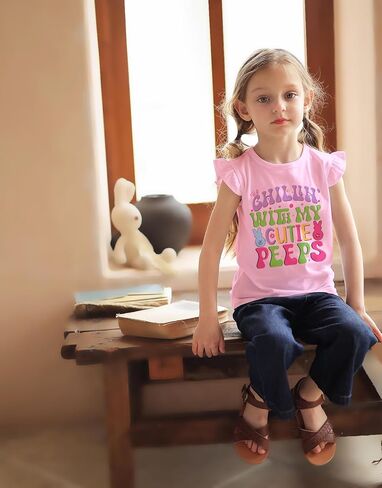 الأطفال عيد الفصح قميص الفتيات الهيب هوب أرنب Tees Toddler Sleeve لطيف أرنب الوردي Thirt Thert Cloths 2-7 سنوات in Kuwait