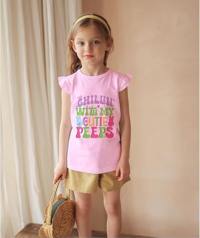الأطفال عيد الفصح قميص الفتيات الهيب هوب أرنب Tees Toddler Sleeve لطيف أرنب الوردي Thirt Thert Cloths 2-7 سنوات in Kuwait
