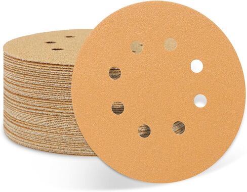 50 PCS 100 Grit 5 Inch 8 Hole Sanding Discs, Hook and Loop Gold Sandpaper Pads for Random Orbital Sander in Saudi Arabia