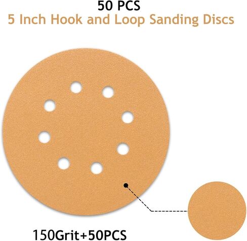 50 PCS 100 Grit 5 Inch 8 Hole Sanding Discs, Hook and Loop Gold Sandpaper Pads for Random Orbital Sander in Saudi Arabia