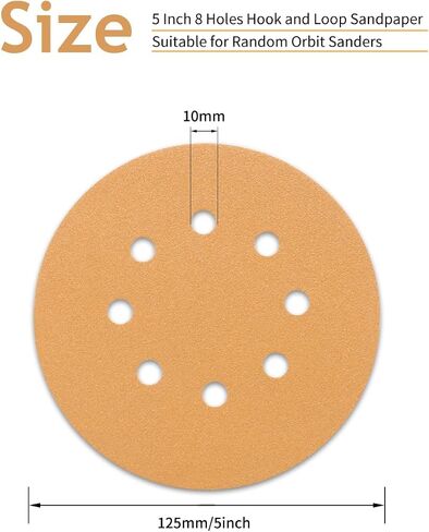 50 PCS 100 Grit 5 Inch 8 Hole Sanding Discs, Hook and Loop Gold Sandpaper Pads for Random Orbital Sander in Saudi Arabia