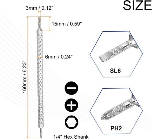 HARFINGTON 2pcs Magnetic Double Ended Screwdriver Bit PH2/SL6 6x85mm 1/4" Hex Shank CR-V Steel Two Sided Interchangeable Phillips Cross Slotted Flat Screw Driver Bit in Saudi Arabia