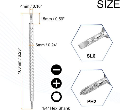 HARFINGTON 2pcs Magnetic Double Ended Screwdriver Bit PH2/SL6 6x85mm 1/4" Hex Shank CR-V Steel Two Sided Interchangeable Phillips Cross Slotted Flat Screw Driver Bit in Saudi Arabia
