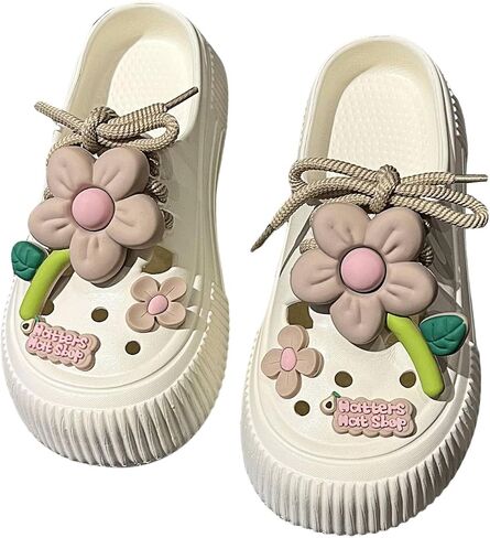 Women's Platform Slide Sandals with Bow and Flower Charms, Cavernous Upper in Saudi Arabia