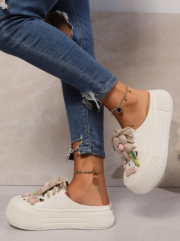 Women's Platform Slide Sandals with Bow and Flower Charms, Cavernous Upper in Saudi Arabia