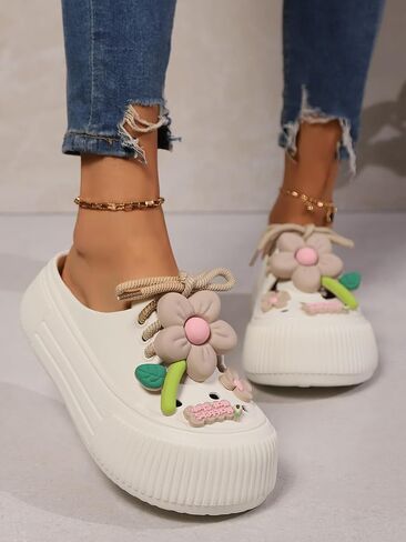 Women's Platform Slide Sandals with Bow and Flower Charms, Cavernous Upper in Saudi Arabia
