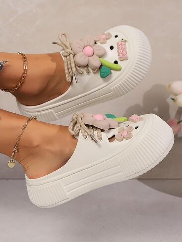 Women's Platform Slide Sandals with Bow and Flower Charms, Cavernous Upper in Saudi Arabia