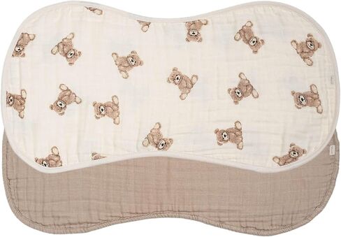 Ali+Oli 2-pk Muslin Burp Cloths for Baby Boys and Girls (Teddy-Taupe) Organic Baby Burp Cloth, Burp Rags for Newborn in Saudi Arabia