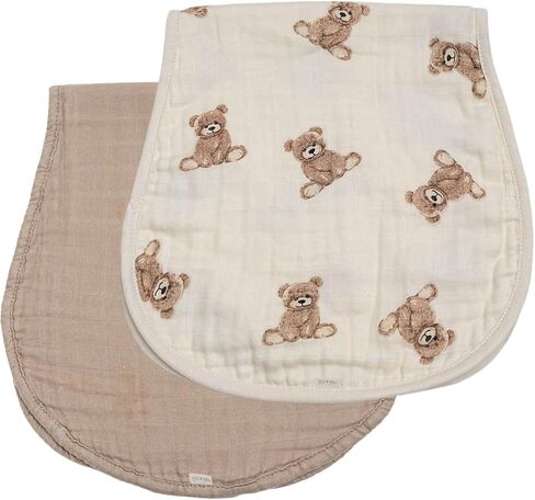 Ali+Oli 2-pk Muslin Burp Cloths for Baby Boys and Girls (Teddy-Taupe) Organic Baby Burp Cloth, Burp Rags for Newborn in Saudi Arabia