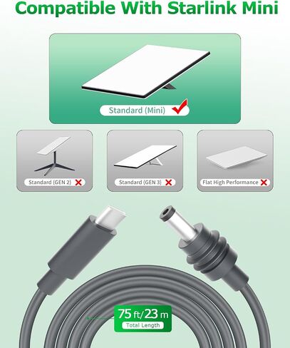 Starlink Mini Cable 10FT Starlink Mini USB C to DC Power Cable Cord 100W Input USB Type C to DC Cable, DC Power Cable Direct to USB-C for Starlink Mini Work with 100W+ PD Source Waterproof 20AWG 3M in Saudi Arabia