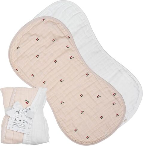 Ali+Oli 2-pk Muslin Burp Cloths for Baby Boys and Girls (Teddy-Taupe) Organic Baby Burp Cloth, Burp Rags for Newborn in Kuwait
